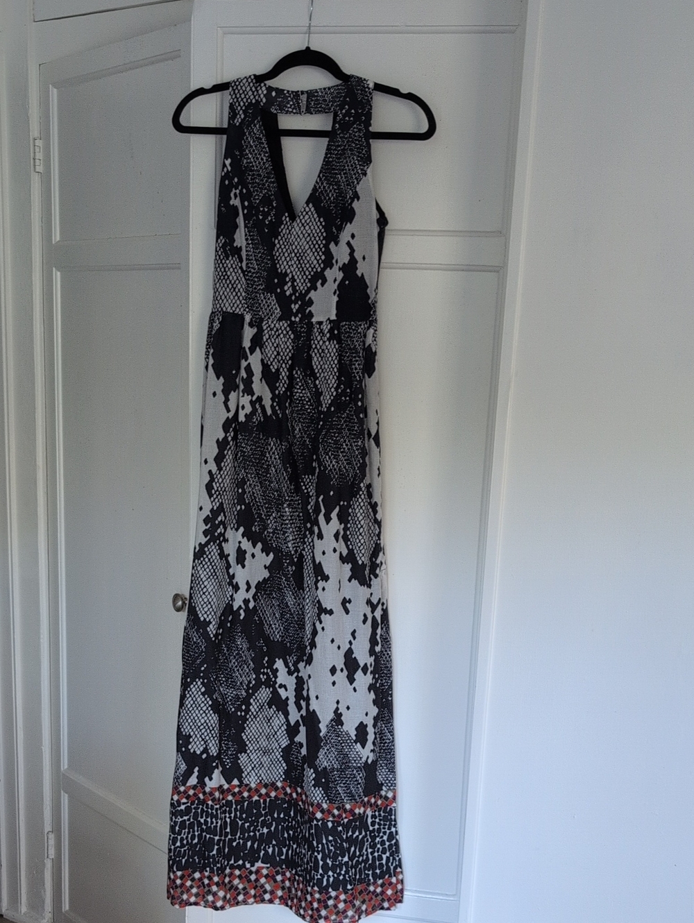 MM Couture Black & White Printed Maxi Dress with Patterned Hem